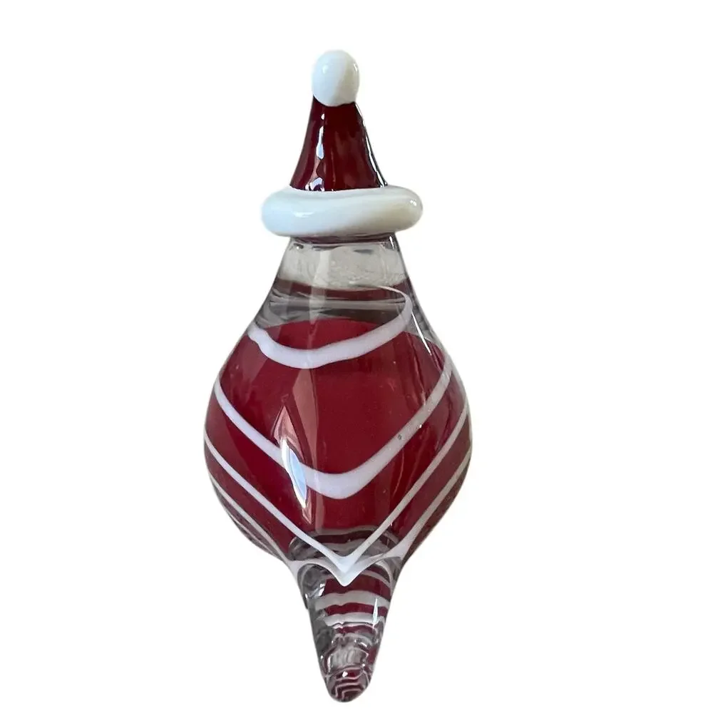 Hand Blown Art Glass CHRISTMAS CARDINAL 7in Red & White Candy Cane Swirl New